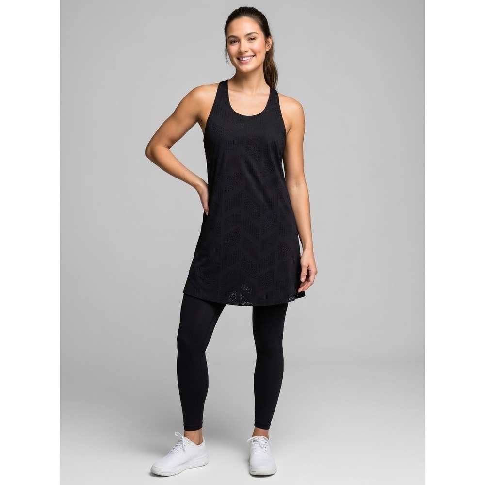 Athleta Black Laser Cut Perforated Racerback Athletic Dress Size Large